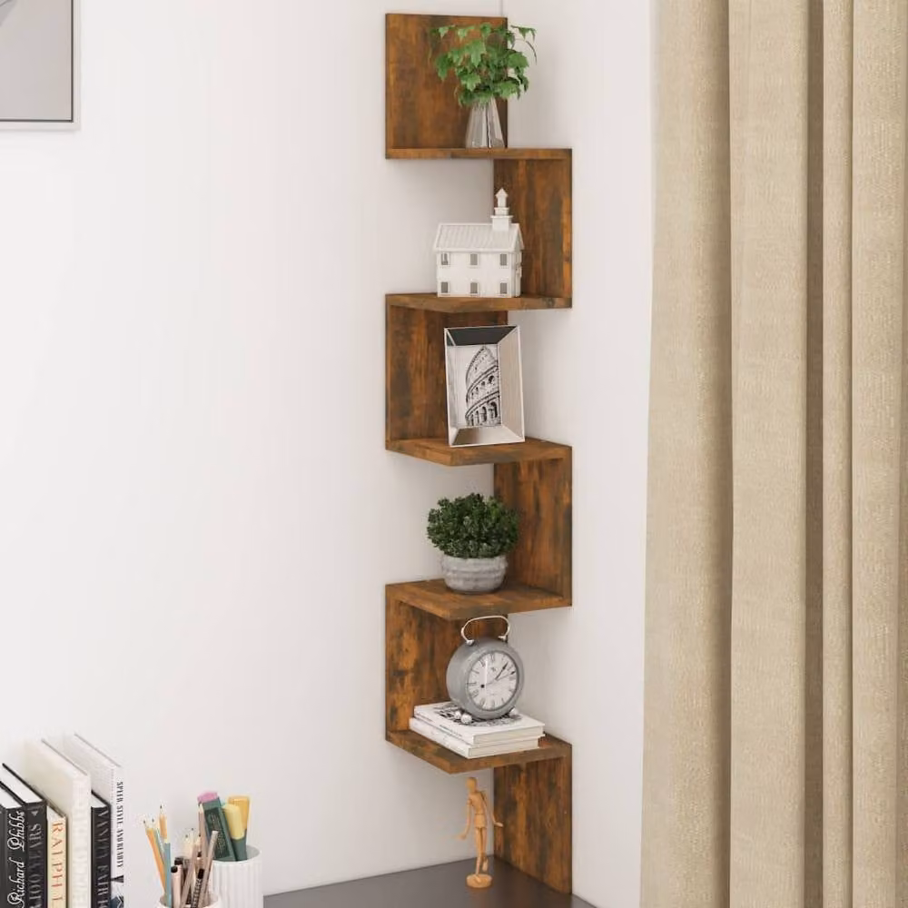 Berkfield Home Wall Mounted Corner Shelf in Smoked Oak Brown, W/D/H: 20 x 20 x 127.5 cm – 2
