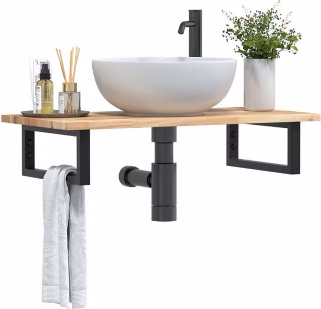 Berkfield Home Wall Mounted Basin Shelf in Brown Acacia Wood and Steel