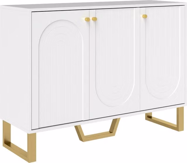 HOMCOM Modern 3-Door Sideboard Storage Cabinet in White and Gold