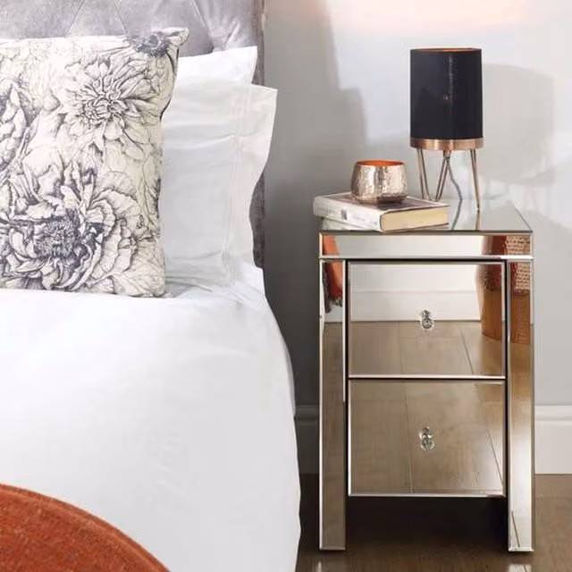 Birlea Seville 2 Drawer Mirrored Bedside Table in Silver and White