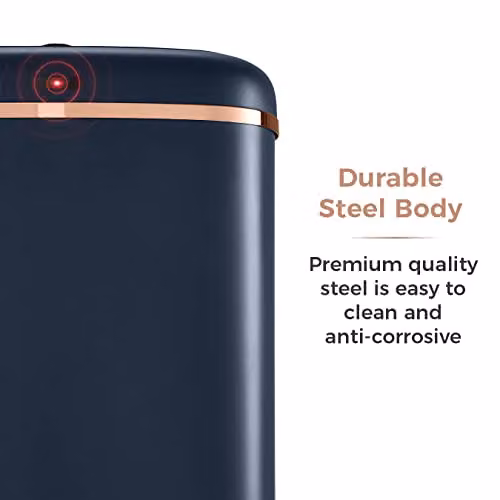 Tower T838010MNB Cavaletto Square Sensor Bin, 58L, Midnight Blue and Rose Gold, H: 64.5 cm, W: 38.5 cm, D: 28.0 cm – 6