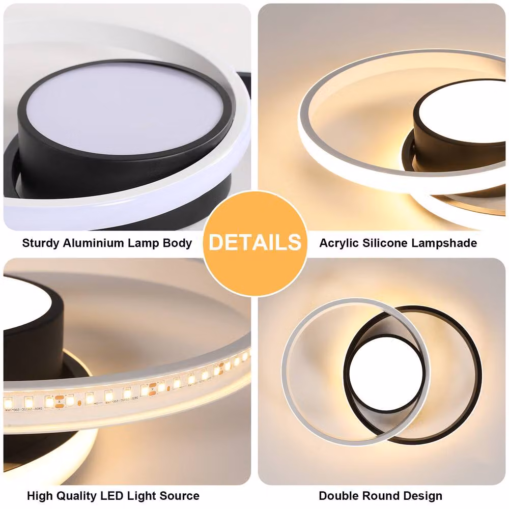Pheashine Double Round LED Ceiling Light in Black and White, 42W, 3000K, Diameter: 40 cm – 2