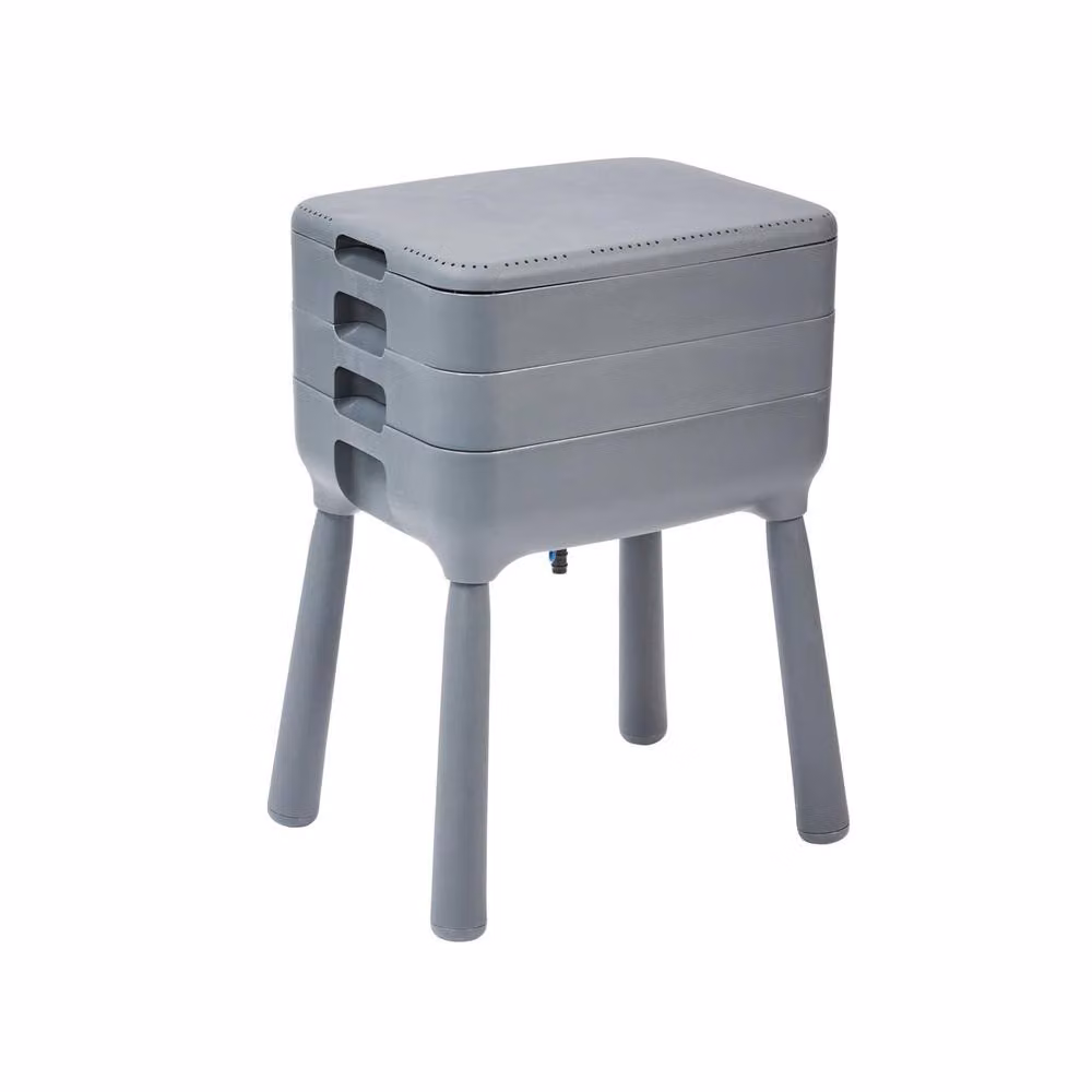 mysmartbuy 3-Tray Wormery Low-Odour Worm Composter with Tap and 3 Stackable Trays in Grey – 2