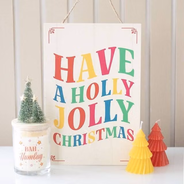 Uniqueful Have a Holly Jolly Christmas Multicolour Wooden Hanging Sign