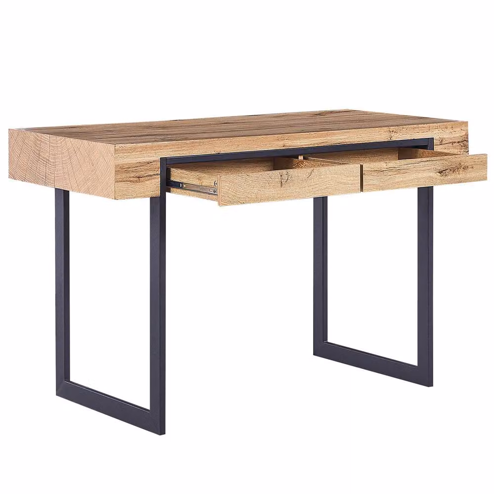 Wyld and Coco Modern Writing Desk with Brown Wood Look Top and Black Steel Sled Base, W/D/H: 120 x 55 x 76 cm – 3