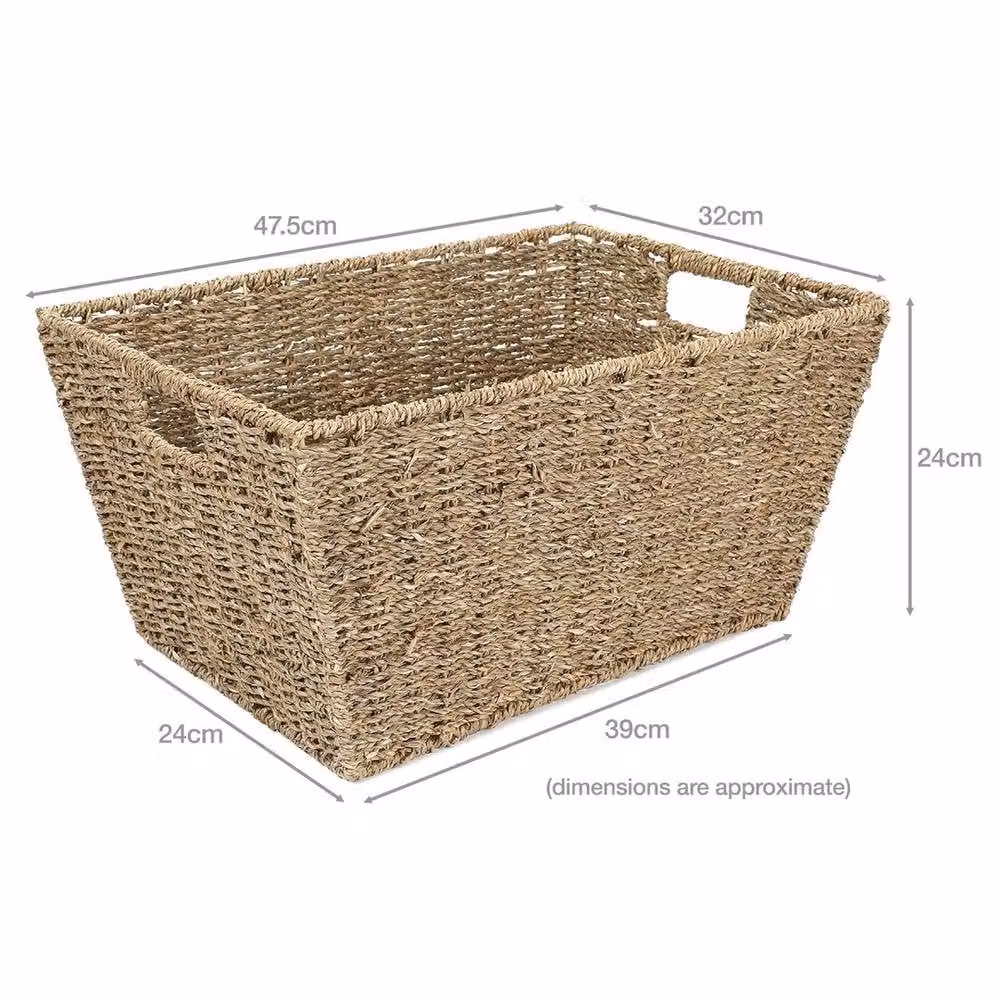 EONLION Brown Seagrass Shelf Storage Hamper Basket, 2 x Large – 1