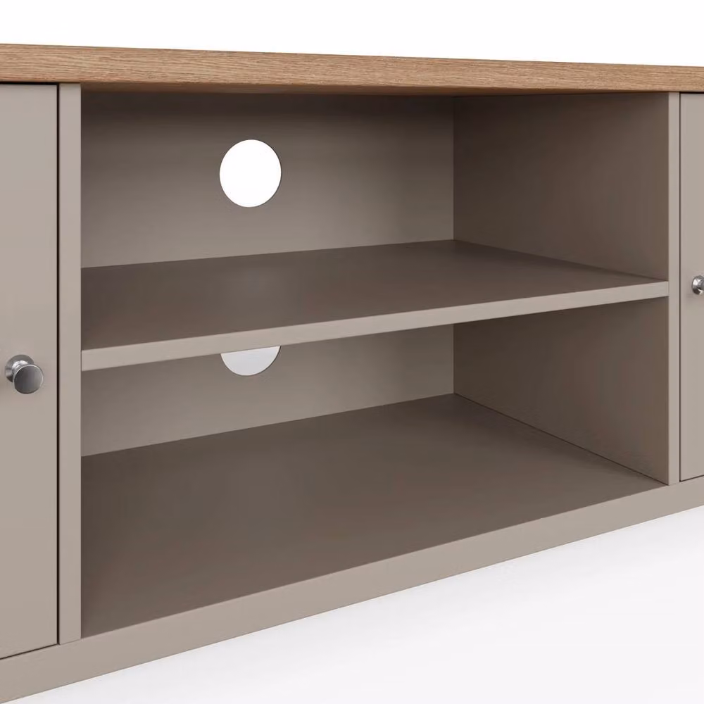 FORGEVIO Large Modern Grey Wood TV Media Stand and Storage Sideboard with Display Shelves – 3