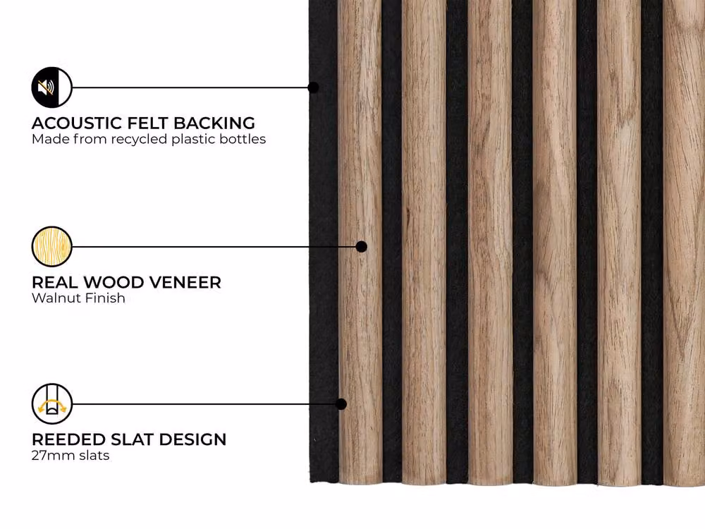 Fuse Acoustic Wooden Reeded Wall Panel in Walnut Effect, Brown, W: 60 cm, H: 240 cm – 3