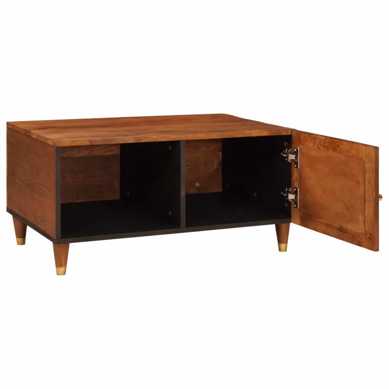 Berkfield Home Brown Cane and Solid Mango Wood Coffee Table with Shelf