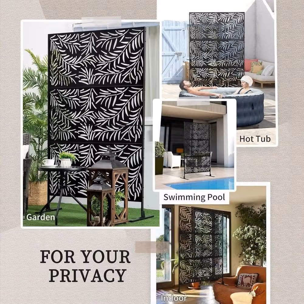 NESTLUNE Black Metal Garden Privacy Screen Trellis Panel, W: 100 cm, D: 15 cm – 3