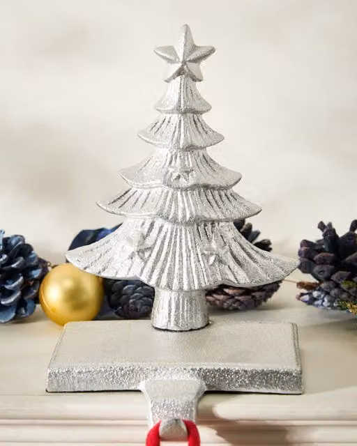 Dibor Set of 2 Silver Cast Iron Decorative Christmas Stocking Holders – 1