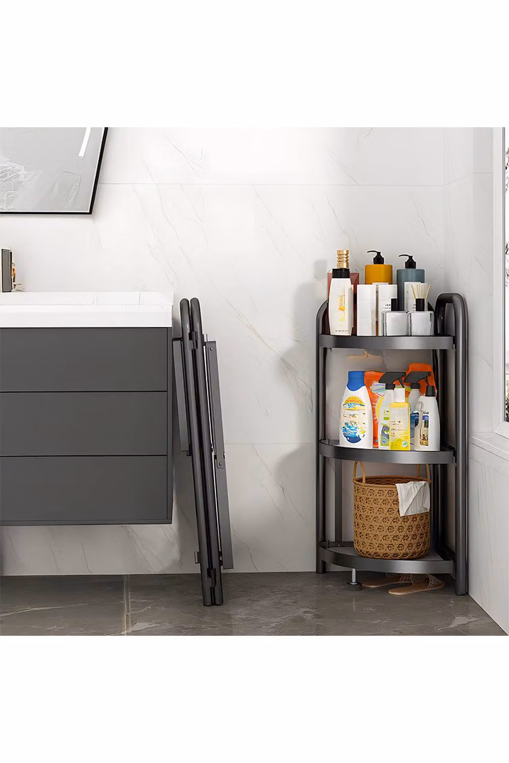 Living and Home Black Metal Corner Storage Rack with Open Back Design – 3