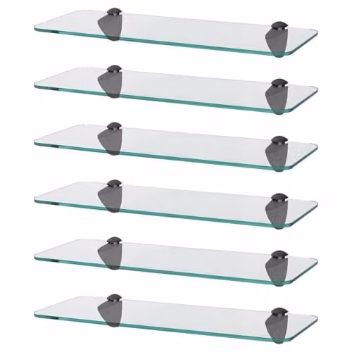 Harbour Housewares Set of 6 Wall-Mounted Glass Bathroom Shelves with Metal Brackets, Black and Transparent, W: 40 cm, D: 13 cm, H: 13 cm – 1