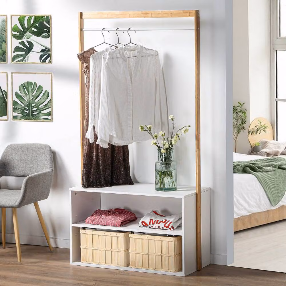 CALICOSY White Entryway Wardrobe with Storage and Hanging Rod, W/D/H: 90 x 40 x 171 cm – 2
