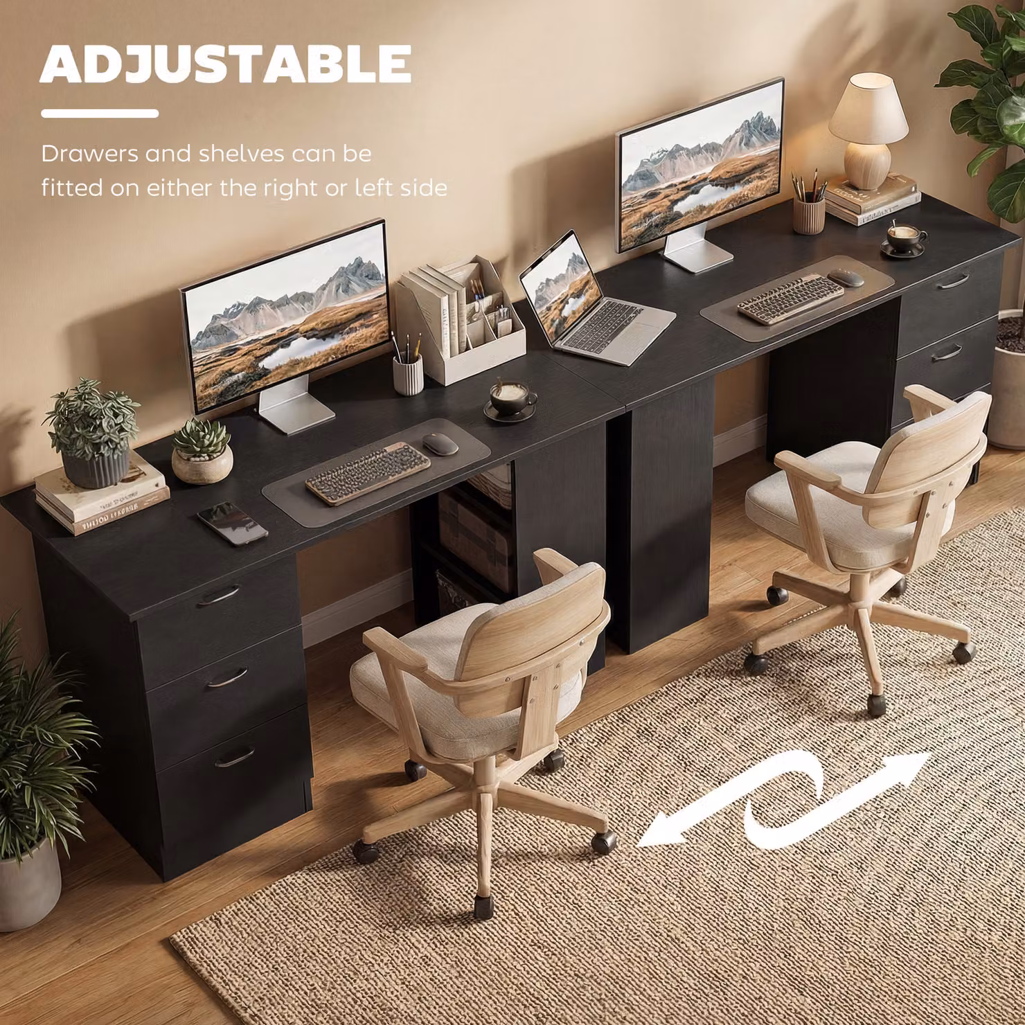 HOMCOM Black Computer Desk and Writing Table with 3 Storage Shelves and Drawers for Home Office, W/D/H: 120 x 72 x 40 cm – 6