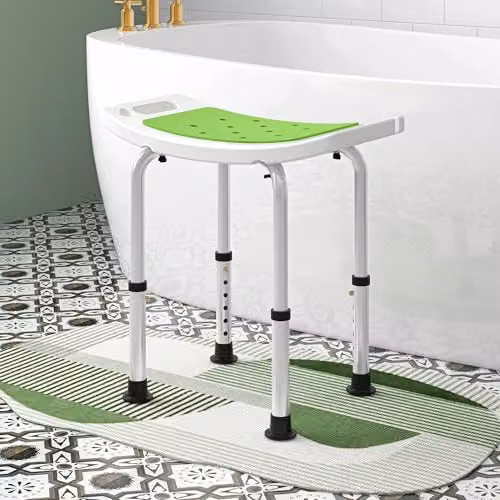 HOMCOM Height-Adjustable Non-Slip Shower Chair with Drainage Seat in Green – 2