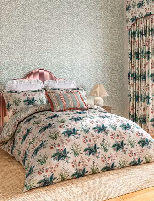 Sanderson Enys Garden Floral Cotton Sateen Bedding Set, Green Mix, W: 180 cm, L: 200 cm