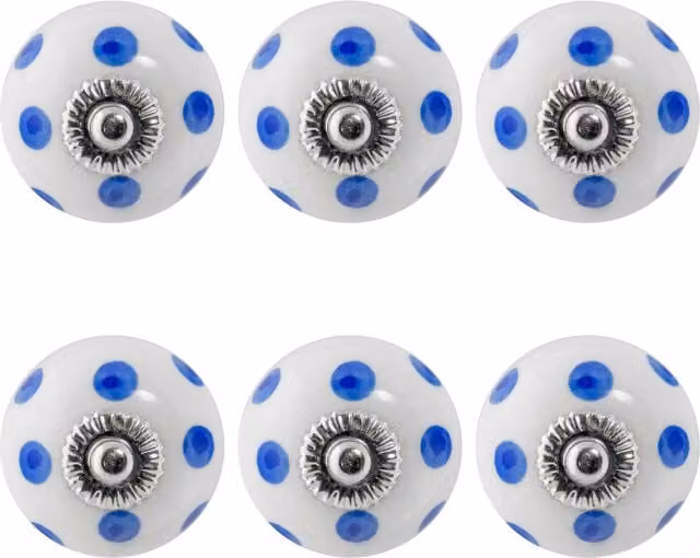 Nicola Spring Pack of 6 Round Ceramic Cabinet Knobs in White and Blue