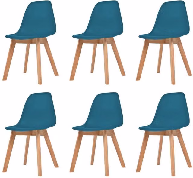 Berkfield Home Set of 6 Modern Dining Chairs in Turquoise Plastic and Black Wood – 1