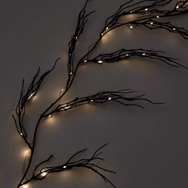 OHS Halloween LED Light Up Branch Garland in Black, Warm White, Length: 180 cm – 1