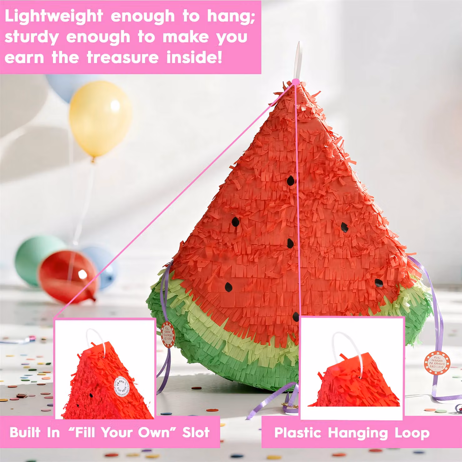 Fax Potato Watermelon Cardboard Pinata, Red, W: 42 cm, D: 9 cm, H: 36 cm – 3