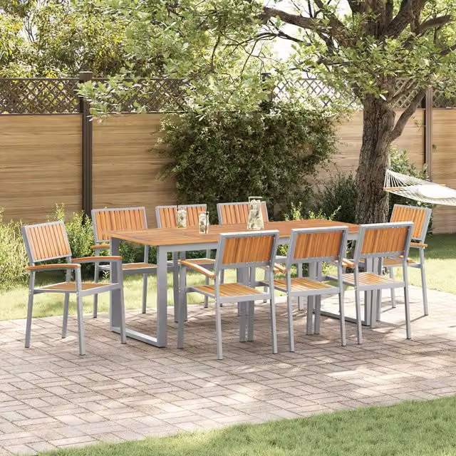 Berkfield Home Set of 8 Stacking Garden Chairs in Grey Steel and Acacia Wood