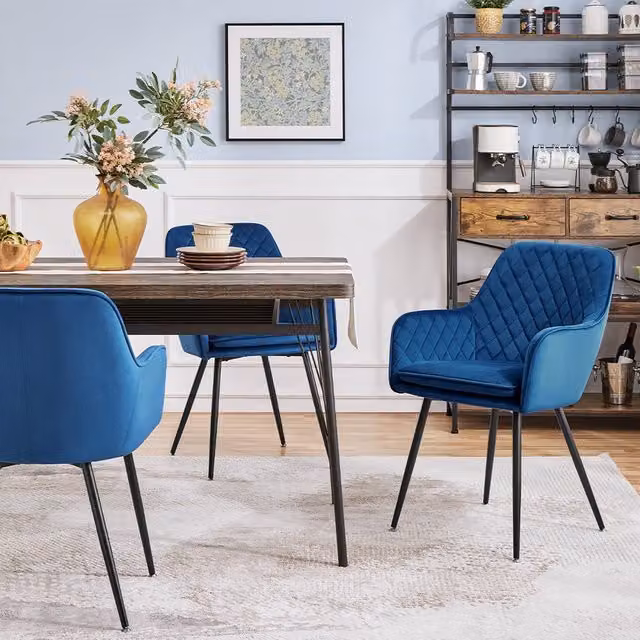 Yaheetech Set of 2 Modern Blue Velvet Fabric Dining Chairs