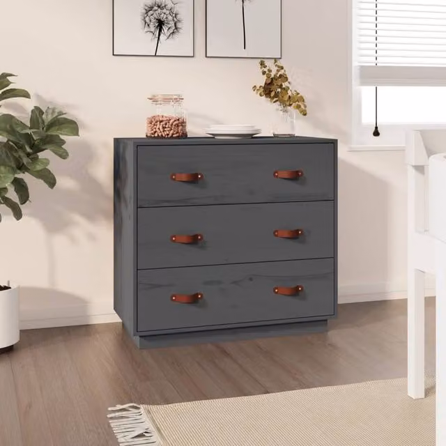 Berkfield Home Grey Rustic Solid Wood Pine Sideboard W: 80 cm, D: 40 cm, H: 75 cm – 1