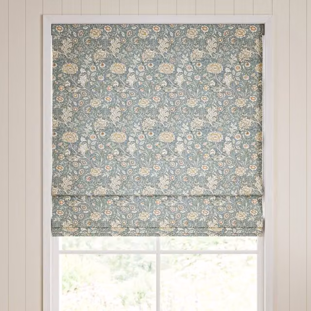 William Morris Bluebird Double Bough Made To Measure Blackout Roman Blind in Blue Floral Design