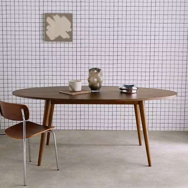 sweeek Oval Dining Table in Dark Brown, Rubberwood and Oak Veneer, Seats 6