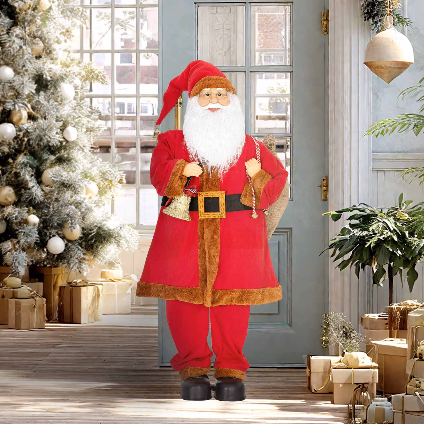 HOMCOM Singing and Dancing Santa Claus with Bell and Sack, Red and Multicolour Tabletop Christmas Decoration – 2