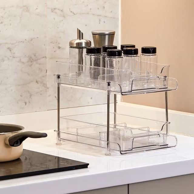 Livingandhome 2-Tier Transparent Acrylic Skincare and Makeup Organiser in White
