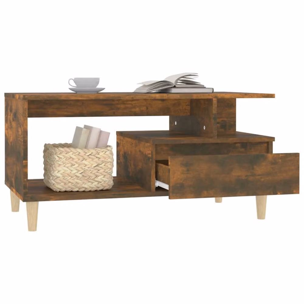 Berkfield Home Smoked Oak Coffee Table in Brown, W/D/H: 90 x 49 x 45 cm – 3