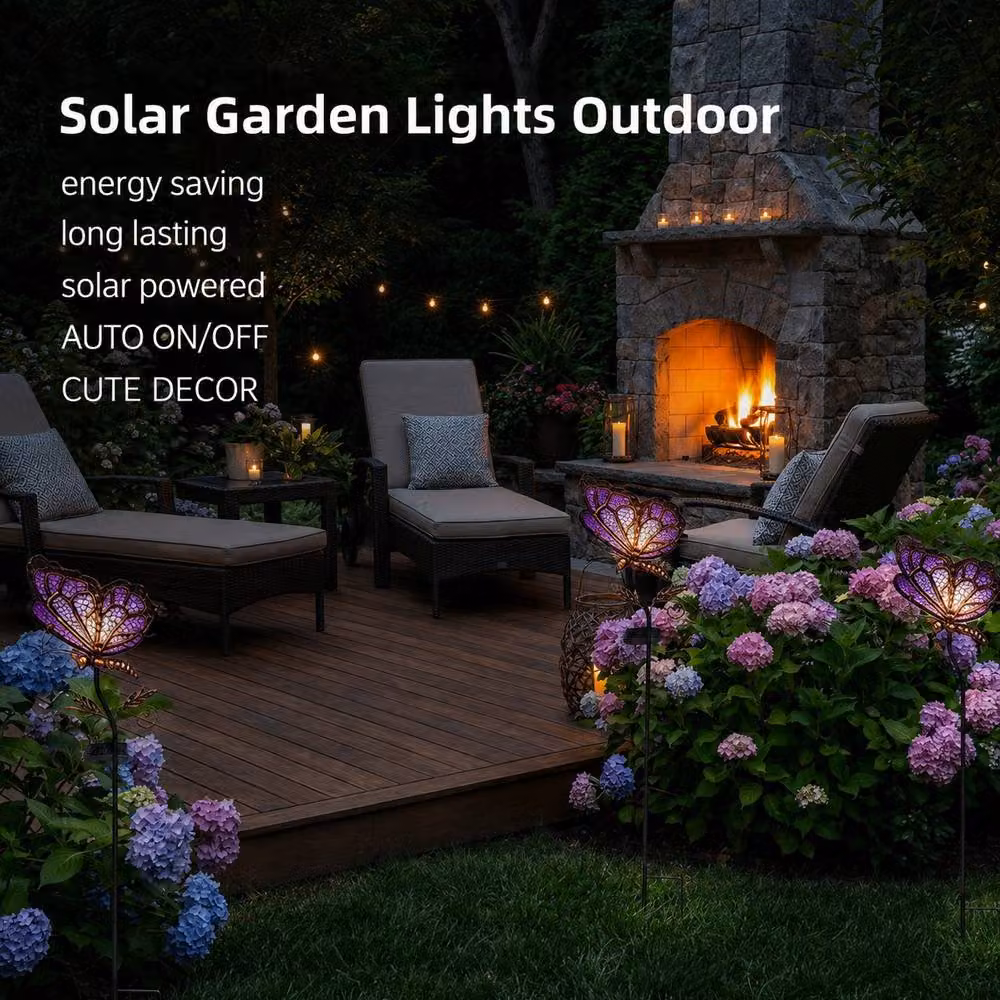 Bright Zeal Decorative Solar Butterfly Stake Lights in Pink, Purple and Blue Glass, Height: 88.9 cm – 7