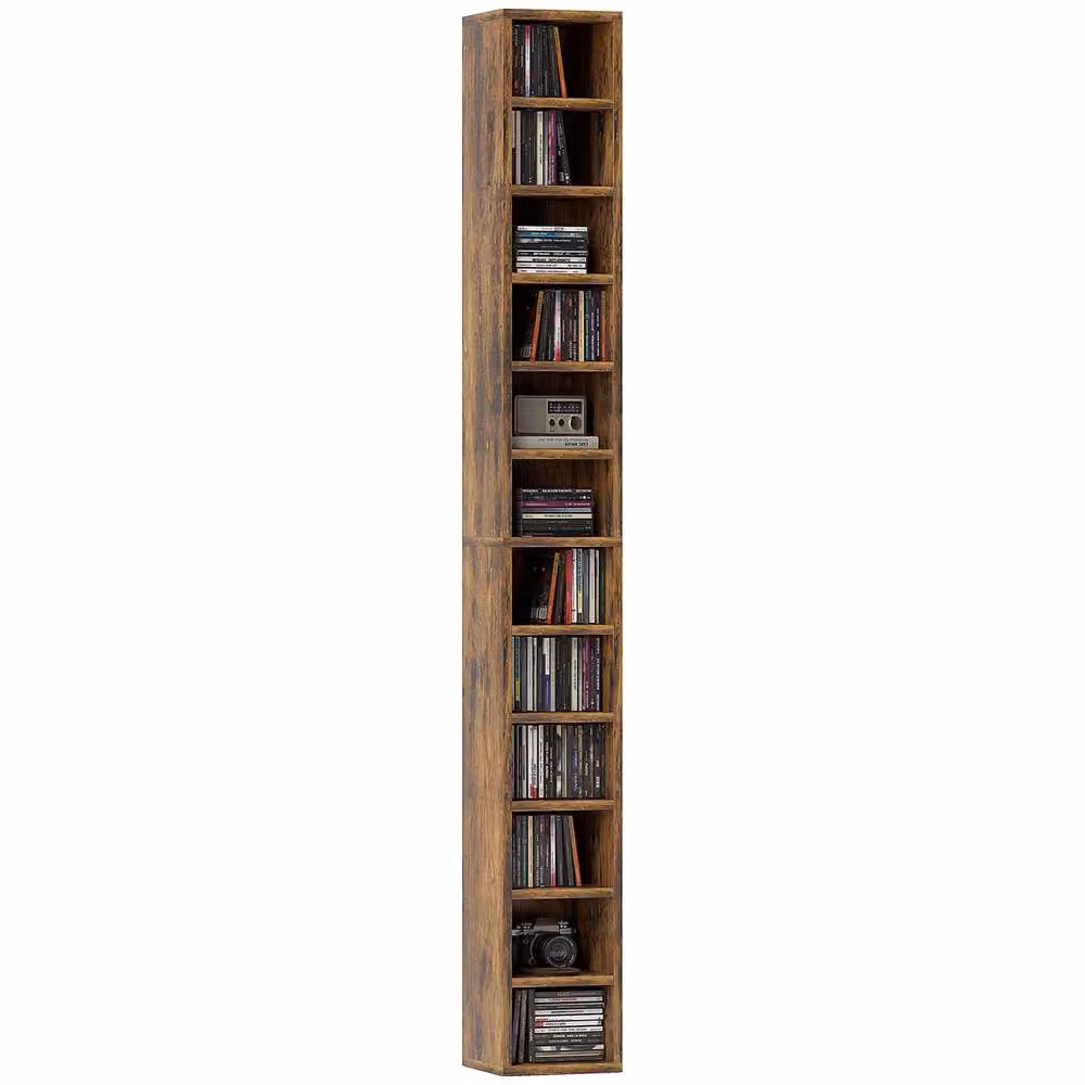 Wyld Haus Nedito Nedito Rustic Brown Tall Narrow Media Tower with 204 CD Capacity, H 175 x W 21 x D 20 cm – 2