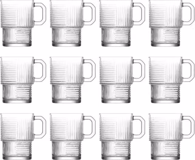 LAV Helen Stackable Glass Coffee Tumblers, Clear, 270ml, Pack of 12