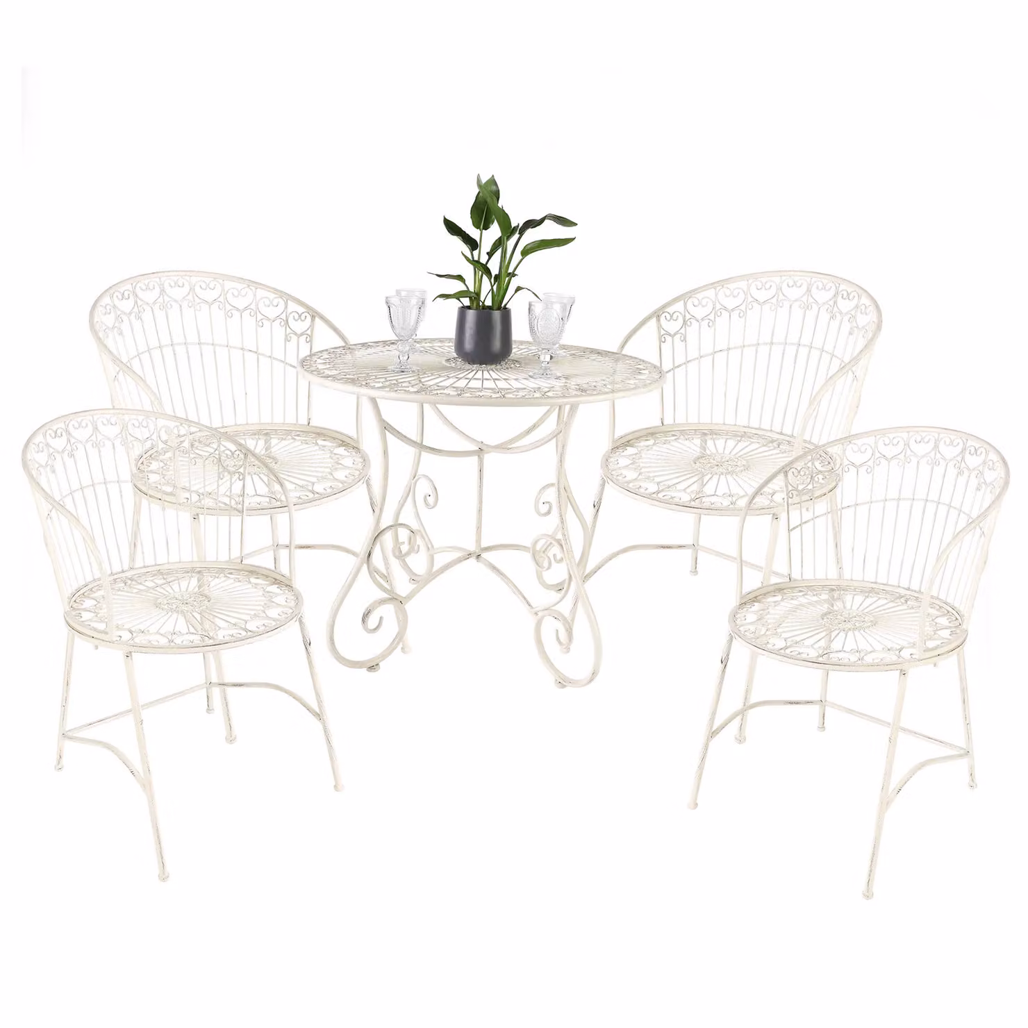 Dibor Vintage Ornate 5 Piece Metal Outdoor Garden Furniture Bistro Set in Cream and Beige – 2