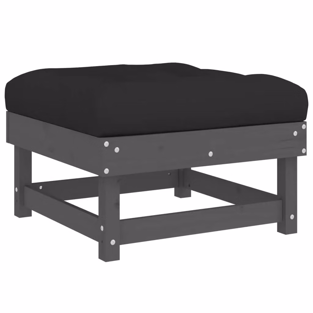 Berkfield Home Rustic Pine Garden Footstool with Grey Cushion – 2