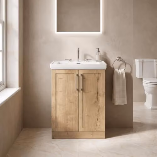 Balterley Stonnall Traditional Floor Standing 2 Door Vanity Unit with 3 Tap Hole Fireclay Basin in Autumn Oak, W: 60.5 cm, D: 46.0 cm, H: 86.6 cm – 2