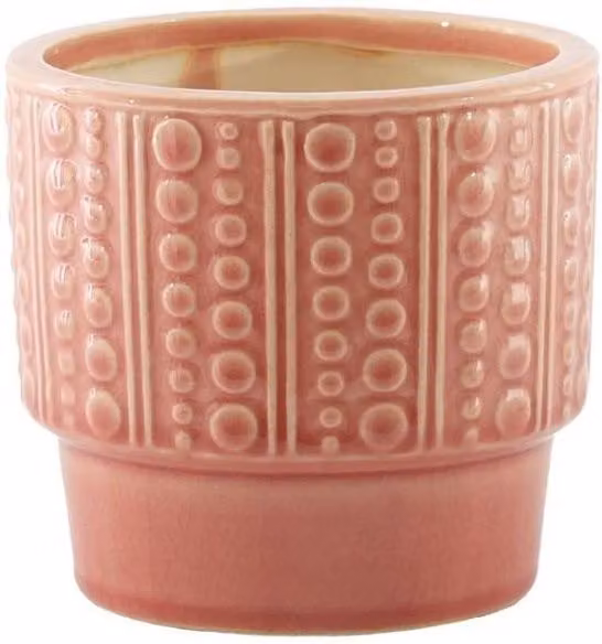 KDMD Hortus Salmon Pink Warwick Dimple Ceramic Pot, 2 Pack, H 11.5 cm x Dia 12.5 cm