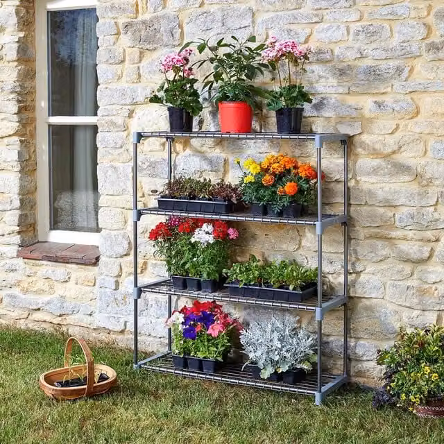 mysmartbuy 4 Tier Metal GroZone Shelving for Greenhouses and Garages, Silver, H 106 x W 90 x D 31 cm