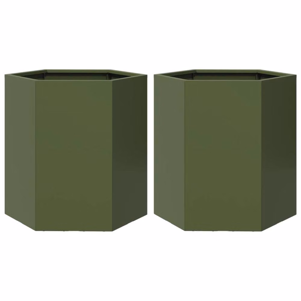 Berkfield Home Durable Steel Garden Planter Tub, 2 Pack, Green, W: 46 cm, D: 40 cm, H: 45 cm – 3
