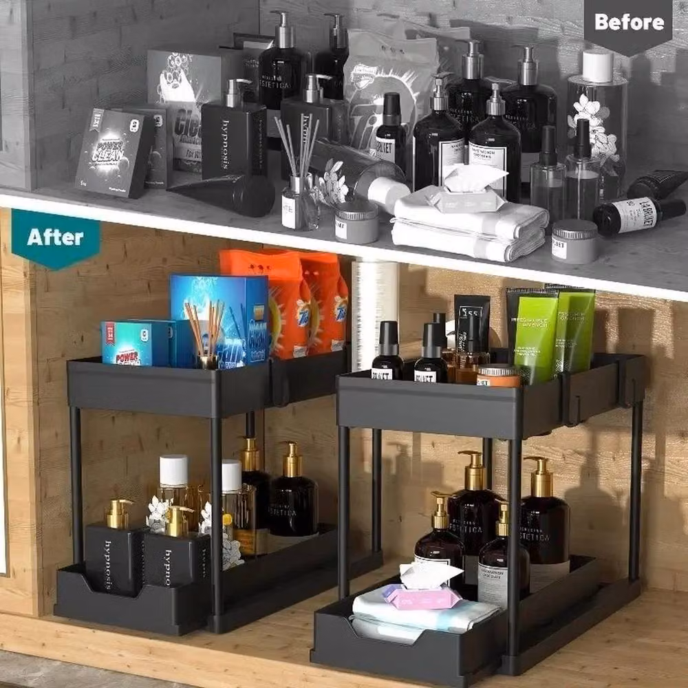 FORGEVIO 2 Tier Under Sink Organiser Sliding Storage Rack, Black, W/D/H: 36.0 x 39.5 x 0 cm – 3