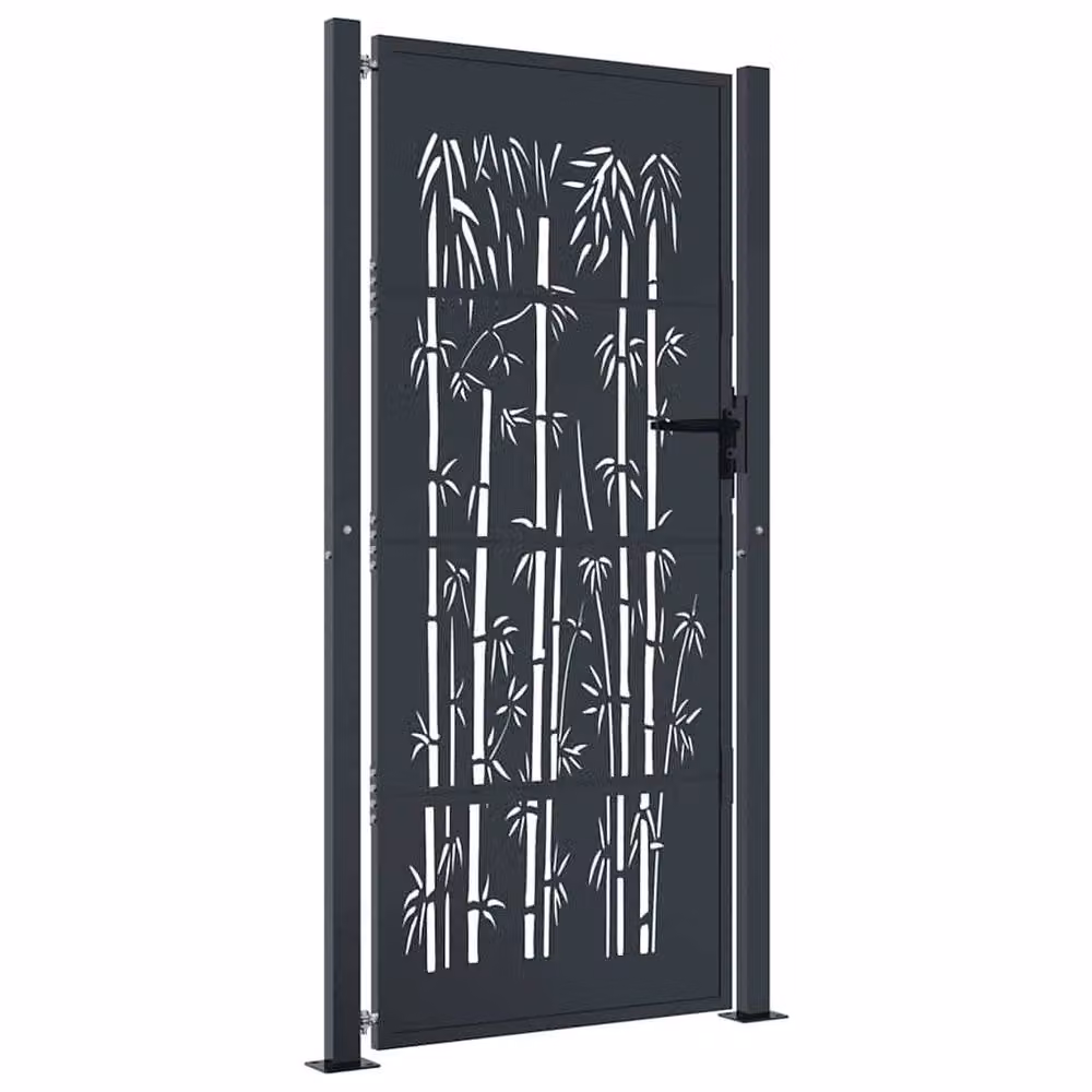 Berkfield Home Beautiful Garden Gate in Anthracite Grey Steel with Bamboo Design, W: 105 cm, H: 205 cm – 3