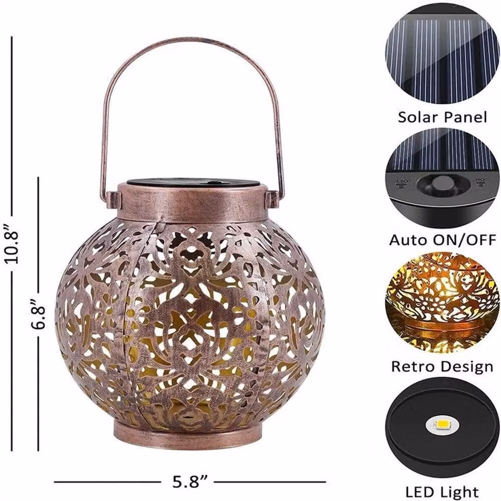 EONLION 2-Piece Solar Powered LED Moroccan Metal Lanterns in Bronze, Height: 100 cm – 2
