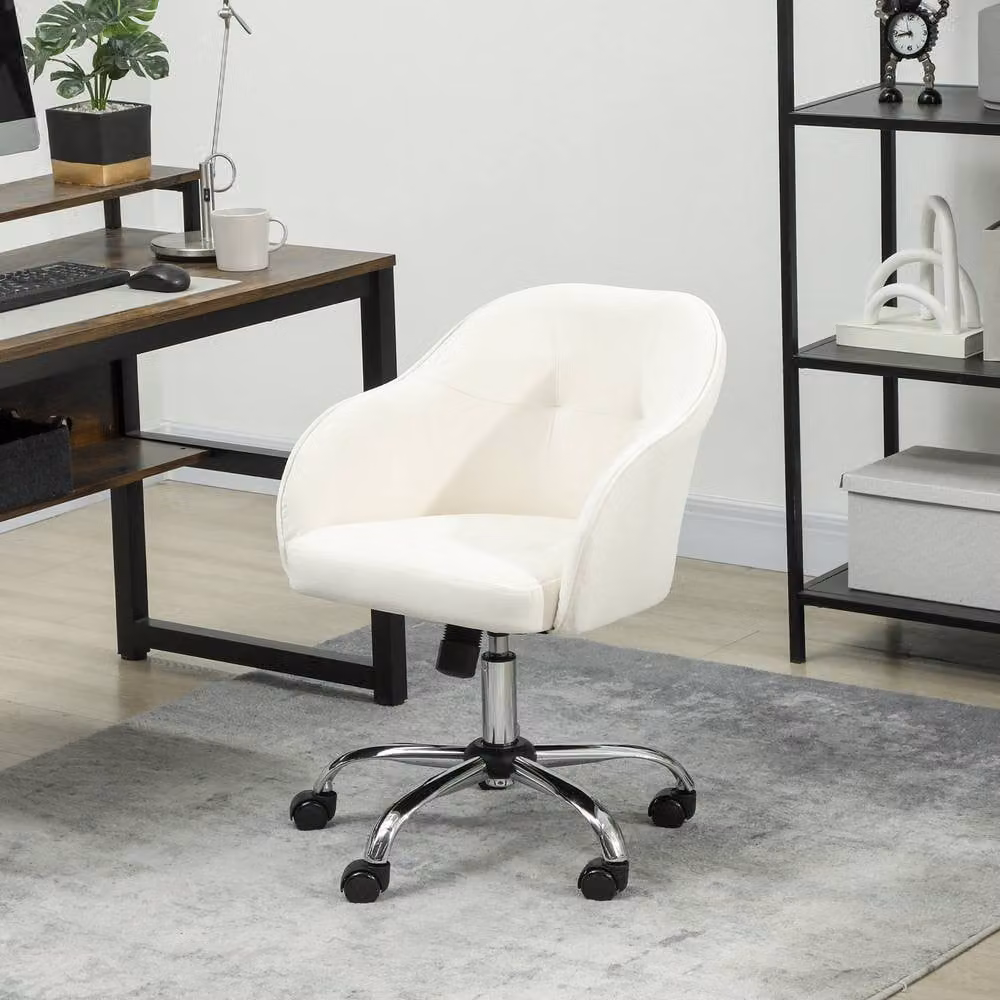 Rolipo Modern Velvet Task Chair in Beige with 360 Degree Swivel and Castors for Home Office – 3