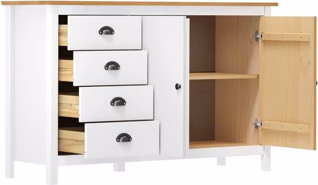 Berkfield Home Hill Sideboard in White Solid Pine Wood, W/D/H: 130 x 40 x 80 cm