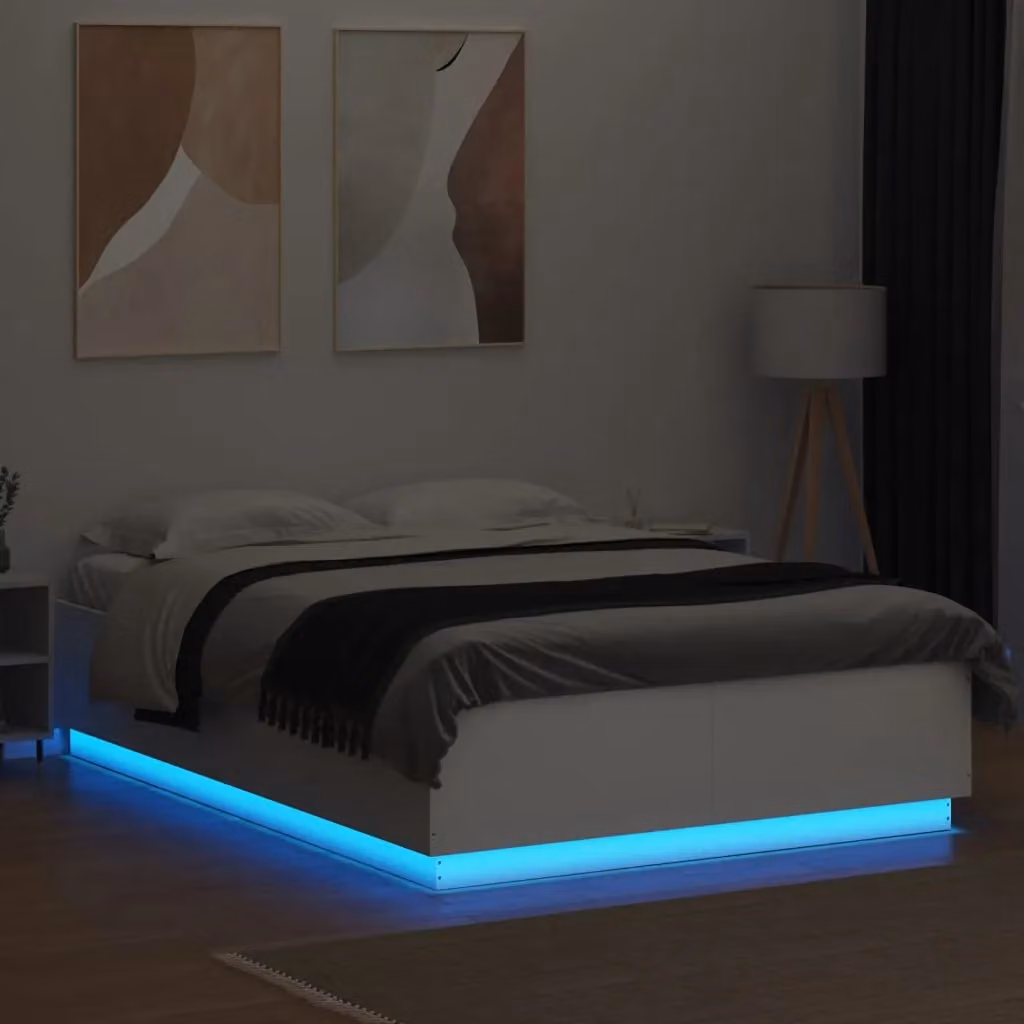 Berkfield Home King Size Bed Frame in White with LED Under-Bed Lighting, USB Charging Ports and Drawers, W/D/H: 150 x 200 cm – 3