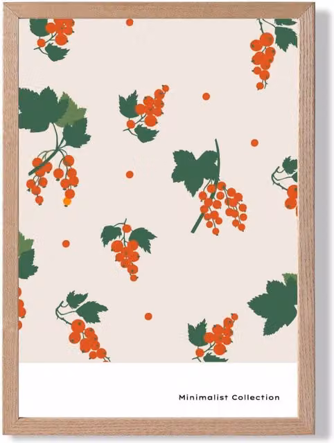ARTZE Orange and Green Fruit Flower Market Minimalist Framed Botanical Print with Oak Frame, A4