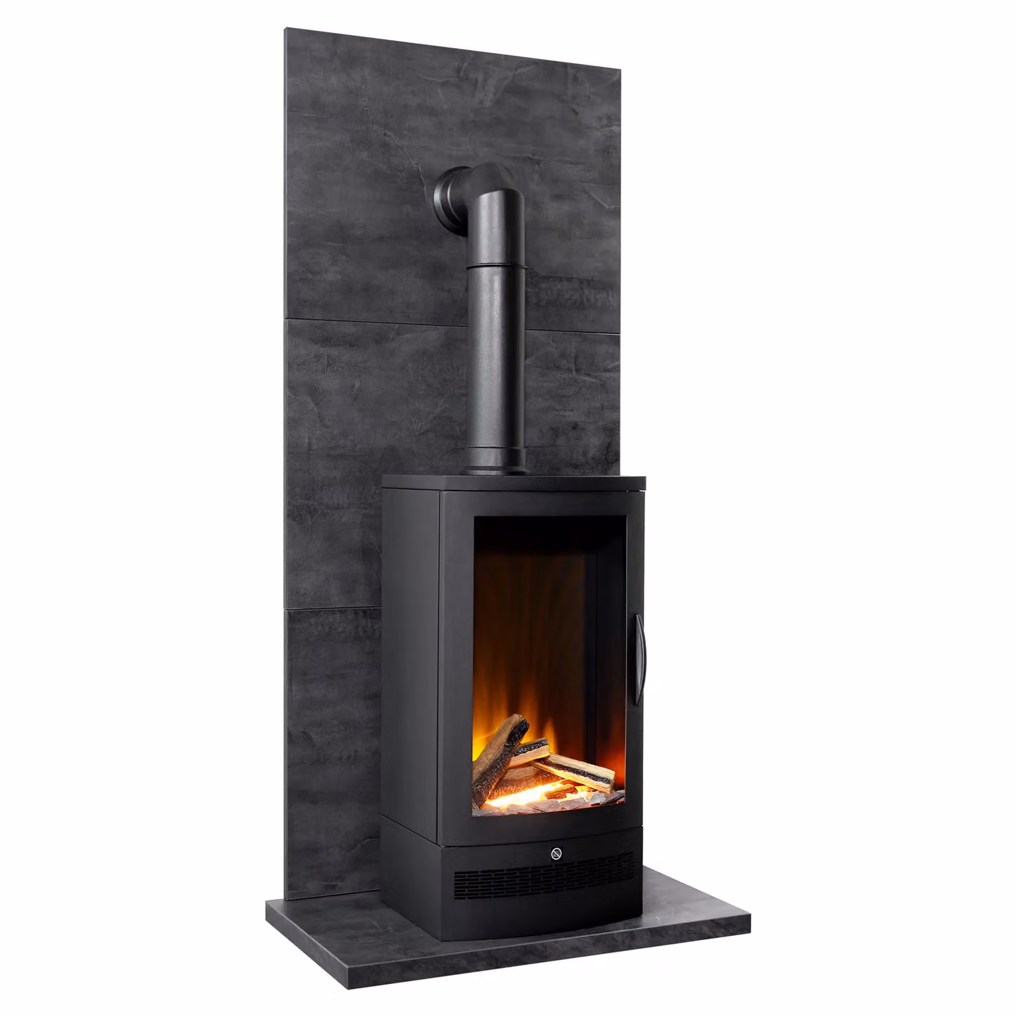 Acantha Electric Floor Standing Rectangular Fireplace in Black with Glass Detail – 4